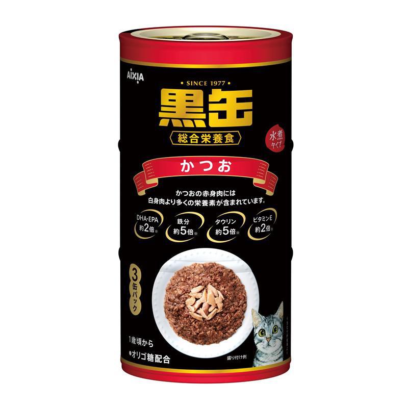 【ケース販売】 アイシア 黒缶3Pかつお 猫 ウェット 全ステージ　1箱 (1缶160g入×3缶) ×18箱セット