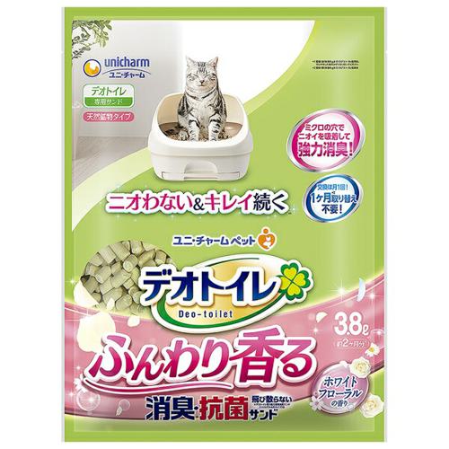 【ケース販売】 ユニチャーム デオトイレ ふんわり香る消臭・抗菌サンド ホワイトフローラルの香り 1袋3.8L入×4袋セット