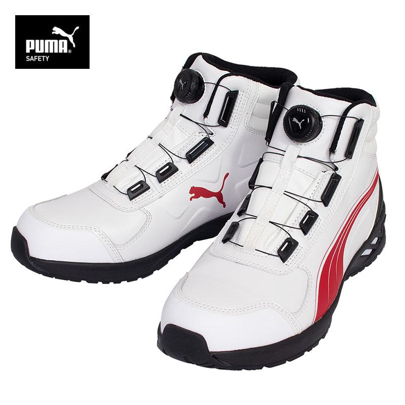 プーマ プーマ 安全靴 PUMA ライダー 2.0 ホワイト＆レッド ディスク ミッド ミドルカット RIDER 2.0 DISC MID 63.359.0 28.0cm ダイヤル式
