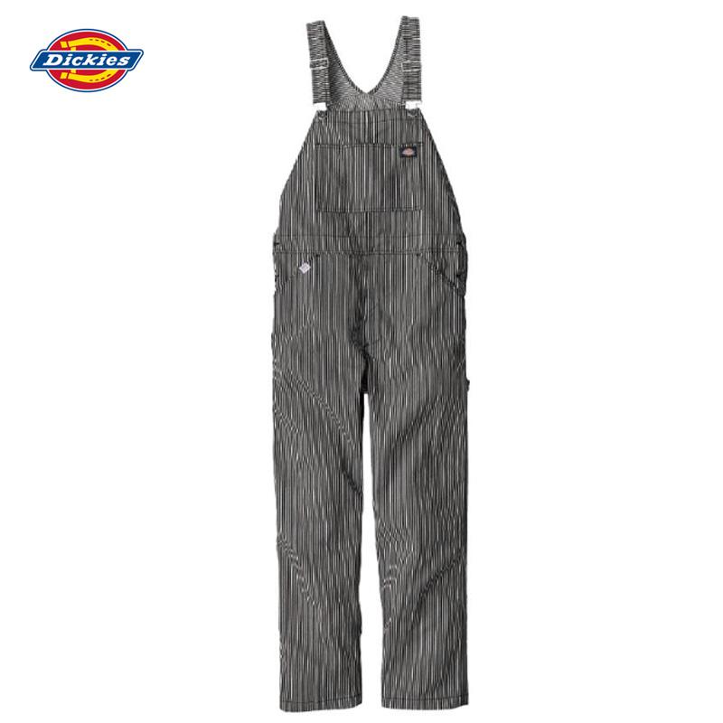 Dickies ストレッチヒッコリー オーバーオール D-719 ブラック M ツナギ 作業服 サロペット ディッキーズ