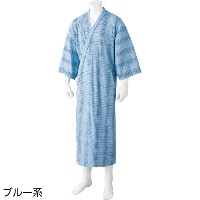 ヒモなし楽々！やわらかワンタッチねまき(紳士) ブルー系 サイズ:L (800228) ※柄はお選びいただけません。