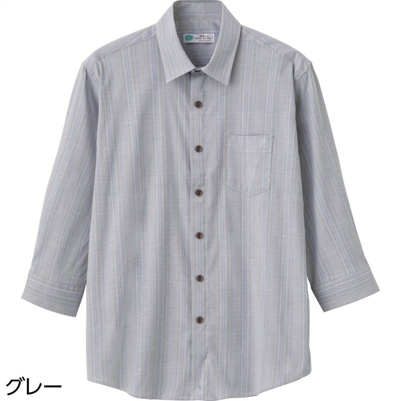 しじら隠れファスナー7分袖シャツ グレー サイズ:L (821346)