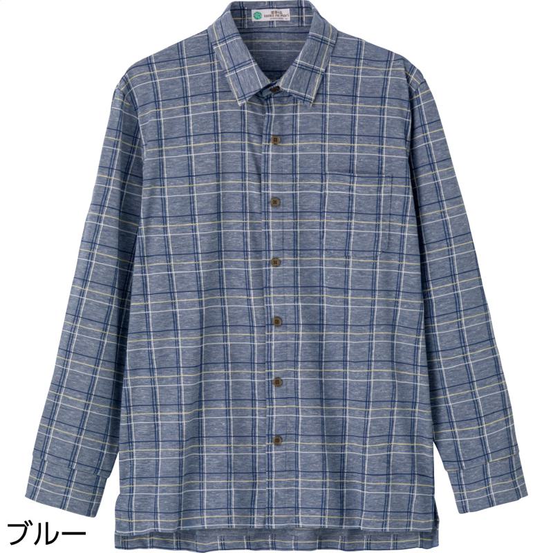 麻混隠れファスナーニットシャツ ブルー サイズ:M (822281)