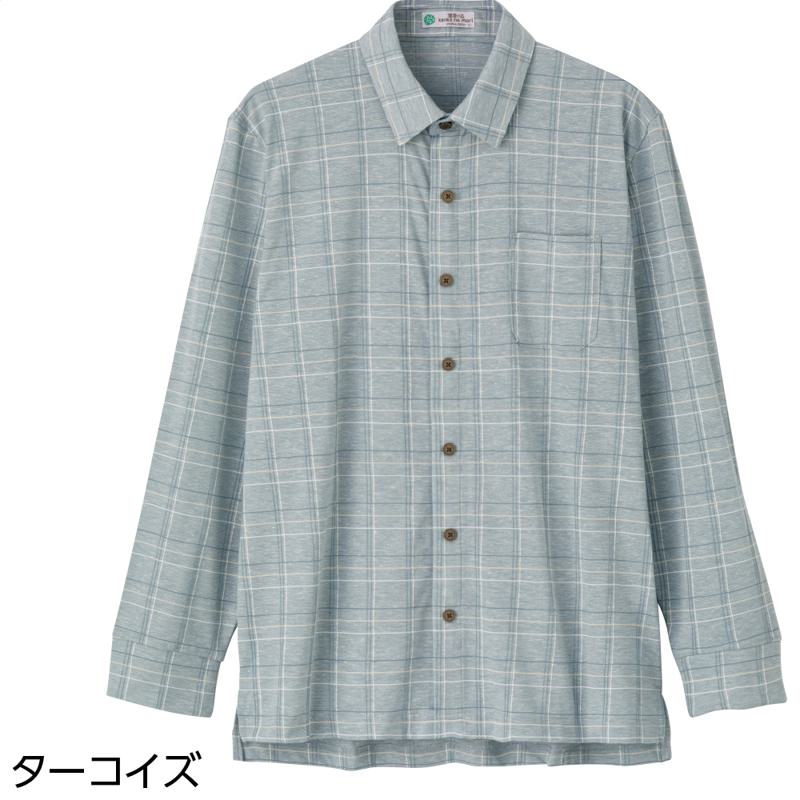 麻混隠れファスナーニットシャツ ターコイズ サイズ:M (822281)