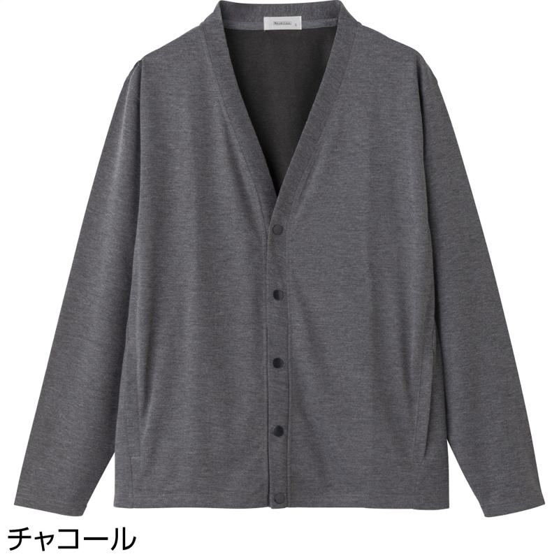 天竺裏ハニカムスナップ釦カーディガン チャコール サイズ:L (822311)