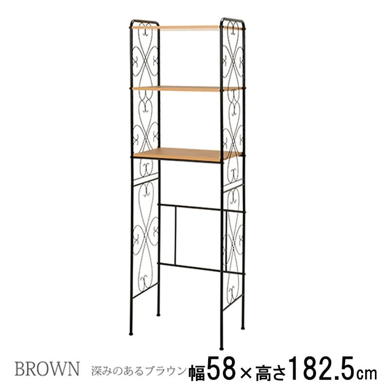 萩原 冷蔵庫ラック KCC-3040BR ブラウン キッチン収納 レンジ台 冷蔵庫上 すき間収納 天然木 収納棚