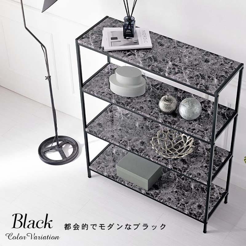 萩原 オープンラック LCC-4664-MBK ブラック 幅90cm 大理石調 4段 シェルフ|ホームセンターバロー 店