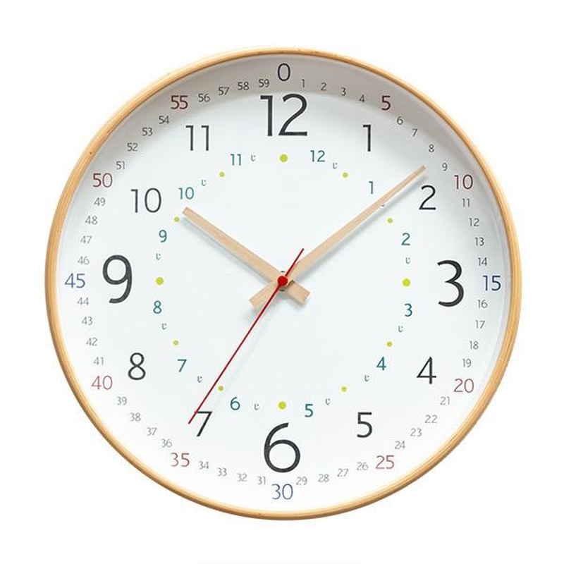 キシマ 知育時計 キッズウォールクロック 掛け時計 静音 子ども 天然木