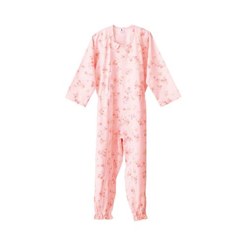 介護つなぎ服(前開き) / 403420 S パープル/さくら柄 フットマーク 衣類/介護ねまき (U0389)