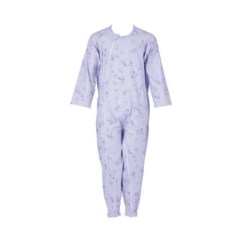 介護つなぎ服(前開き) LL / 403420 パープル/さくら柄 フットマーク 衣類/介護ねまき (U0389)