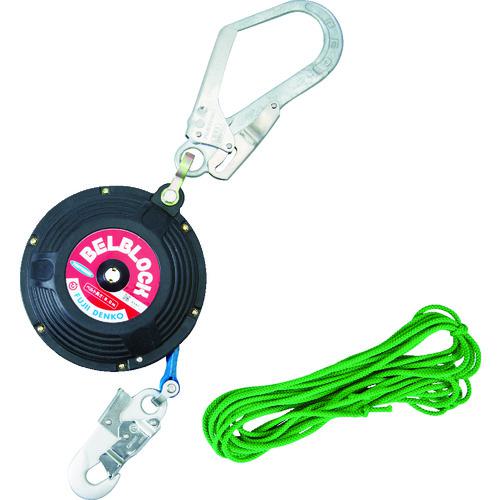 ■TSUYORON ベルト巻取式墜落防止器具 ベルブロック ショックアブソーバなし ベルト幅18mm×長さ8m 上部大径フック BB-80-SN-90ST(引寄せロープ付)〔品番:BB80SN90STBX〕【1026286:0】[店頭受取不可]
