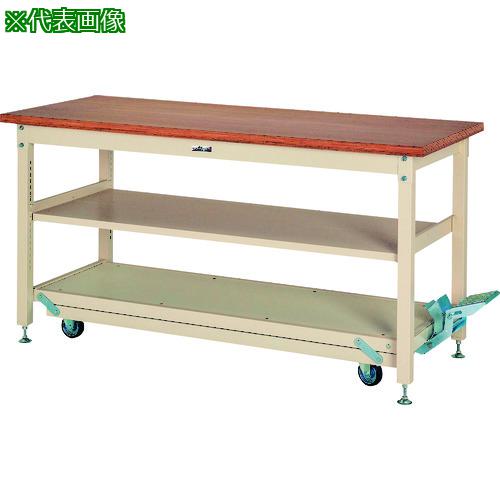 ■ヤマテック 重量作業台 ワークテーブル ペダル移動タイプ 中間棚付 ニス仕上げ積層天板 W1800×D750×H922mm ヤマテックアイボリー〔品番:SXNPH1875S2NI〕【1202641:0】[法人・事業所限定][外直送元][店頭受取不可]