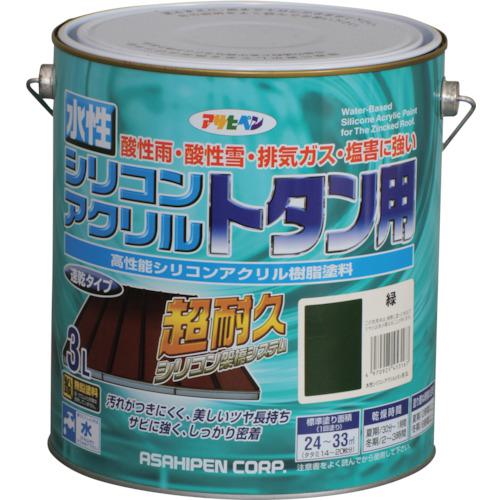 ■アサヒペン 水性シリコンアクリルトタン用 3L 緑《4缶入》〔品番:453167〕【1237704×4:0】[送料別途見積り][掲外取寄][店頭受取不可]