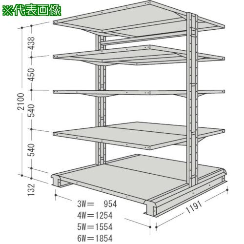 ■NF スチール製軽中量ボルトレス棚 キャンチラック複式増結1連 間口1554&times;奥行1191&times;高さ2100mm 5段〔品番:CR75LW5B〕【1361869:0】[送料別途見積り][法人・事業所限定][外直送][店頭受取不可]｜ホームセンターバロー　店