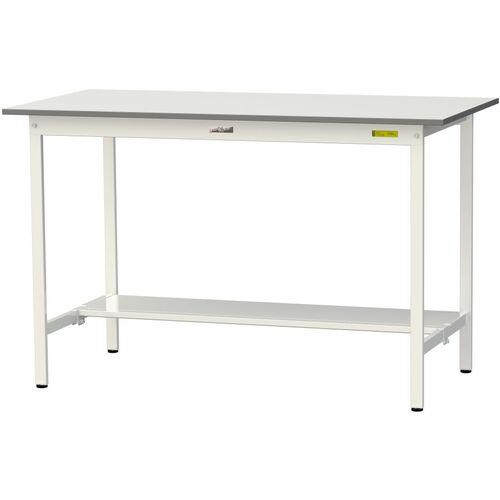 ■ヤマテック 軽量作業台 ワークテーブル150シリーズ 固定式 半面棚付 低圧メラミン天板 W1500×D750×H950mm シルキーホワイト〔品番:SUPH1575TWW〕【1400119:0】[法人・事業所限定][直送元][店頭受取不可]