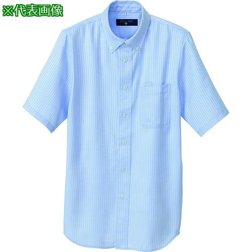 ■アイトス 半袖ボタンダウンシャツ(ヘリンボーン)(男女兼用) サックス 5L〔品番:504040075L〕【1431746:0】[送料別途見積り][掲外取寄][店頭受取不可]