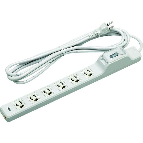 ■明工 15A安全ブレーカ付OA用抜け止め接地タップ6コ口コード3m〔品番:MR7632TJ3〕【1462426:0】[店頭受取不可]