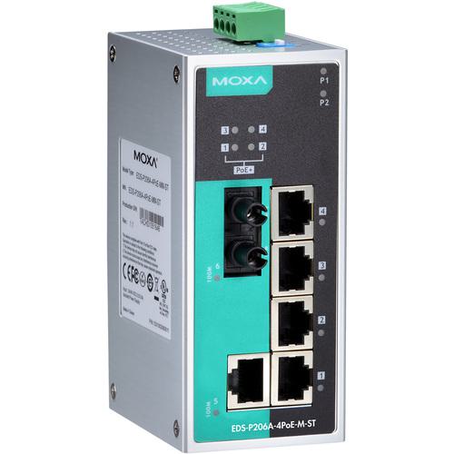 ■MOXA 6ポート(RJ45 PoE&times;4、RJ45&times;1、マルチモードSTコネクタ&times;1) アンマネージド イーサネットスイッチ ワイド温度モデル〔品番:EDSP206A4POEMSTT〕【1685025:0】[送料別途見積り][法人・事業所限定][掲外取寄][店頭受取不可]｜ホームセンターバロー　店