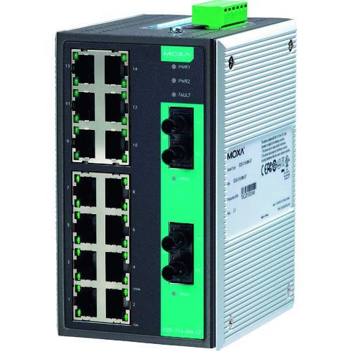 ■MOXA 16ポート(RJ45×14、マルチモードSTコネクタ×2) アンマネージド イーサネットスイッチ ワイド温度モデル〔品番:EDS316MMSTT〕【1685028:0】[送料別途見積り][法人・事業所限定][掲外取寄][店頭受取不可]