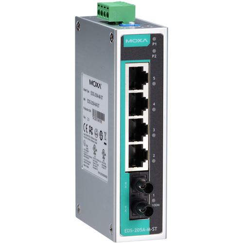 ■MOXA 5ポート(RJ45×4、マルチモードSTコネクタ×1) アンマネージド イーサネットスイッチ〔品番:EDS205AMST〕【1688039:0】[送料別途見積り][法人・事業所限定][掲外取寄][店頭受取不可]