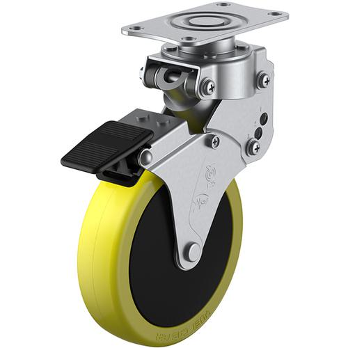 ■ユーエイ プレート式 自在 クッションキャスター 帯電防止ウレタン 車輪径125mm ストッパー付き SKYタイプ SKY-S-S型 取付寸法82&times;40〔品番:SKYS125SUES3〕【1758212:0】[送料別途見積り][掲外取寄][店頭受取不可]｜ホームセンターバロー　店