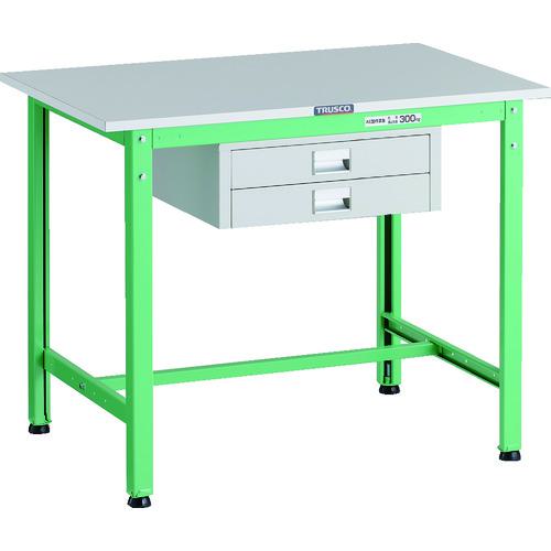 ■TRUSCO 軽荷重作業台(300kg)AE型 900X600XH740 薄型2段引出し付 ヤンググリーン色〔品番:RAE0960UDC2YG〕【1833863:0】[法人・事業所限定][直送元][店頭受取不可]