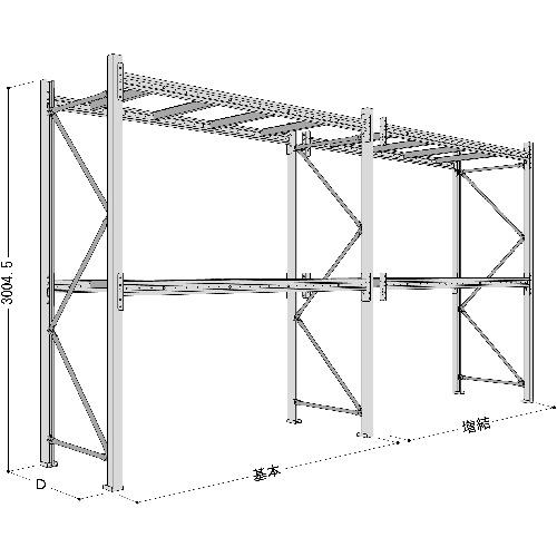 ■NF パレットラック 2ton用単体 奥行900×高さ3000×有効間口2500mm 最大積載量6000kg〔品番:P630X25A2093〕【1993090:0】[送料別途見積り][法人・事業所限定][外直送][店頭受取不可]