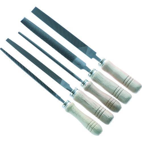 ■TRUSCO 鉄工用ヤスリ 木柄付 5種類セット 中目 刃長250〔品番:TST25002S〕【2066591:0】[店頭受取不可]