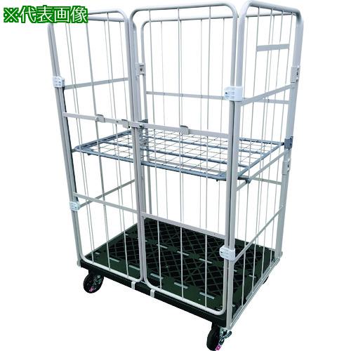 ■YAMATO カゴ車(鋼製) 跳ね上げ中間棚付コンビテナー KRC50-PI(HA) 床板プラスチック製 観音扉付〔品番:KRC50PIHA〕【2286586:0】[法人・事業所限定][直送元][店頭受取不可]｜ホームセンターバロー　店