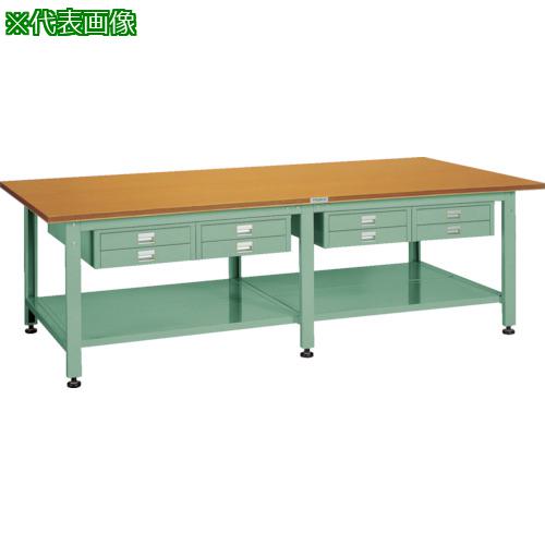 ■TRUSCO 中荷重大型作業台(1500kg)HWD型 1800X1200XH740 2段薄型引出6個・下棚付 グリーン色〔品番:HWD1800LTU6〕【2411075:0】[法人・事業所限定][直送元][店頭受取不可]｜ホームセンターバロー　店