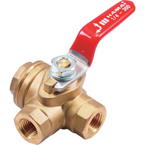 ■HAMAI 黄銅製3方ボールバルブ〔品番:RBS18220RC〕【2545482:0】[店頭受取不可]