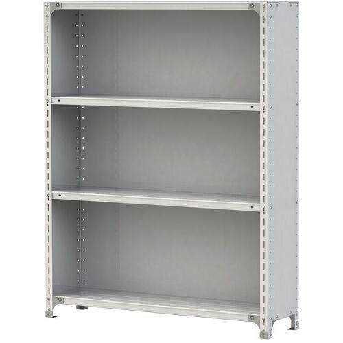 ■ヤマテック ボルト式軽量ラック 3方パネル付 120kg/段 W1200&times;D300&times;H1500mm 天地4段 ホワイトグレー〔品番:1.2S5430P4W〕【3218963:0】[送料別途見積り][法人・事業所限定][直送][店頭受取不可]｜ホームセンターバロー　店