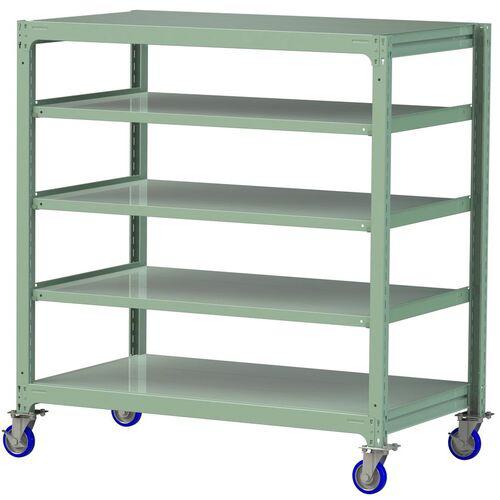 ■ヤマテック 中量ラック移動式 150kg/段 W1500×D910×H1677mm 天地5段 ライトグリーン〔品番:3SC55915GUF〕【3233174:0】[送料別途見積り][法人・事業所限定][直送][店頭受取不可]