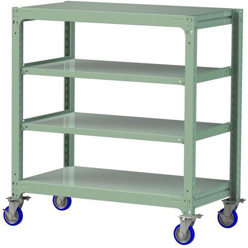 ■ヤマテック 中量ラック移動式 150kg/段 W1200&times;D700&times;H1377mm 天地4段 ライトグリーン〔品番:3SC44704GUF〕【3233198:0】[送料別途見積り][法人・事業所限定][直送][店頭受取不可]｜ホームセンターバロー　店
