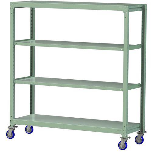■ヤマテック 中量ラック移動式 150kg/段 W1800×D620×H1977mm 天地4段 ライトグリーン〔品番:3SC66624GUF〕【3233259:0】[送料別途見積り][法人・事業所限定][直送][店頭受取不可]