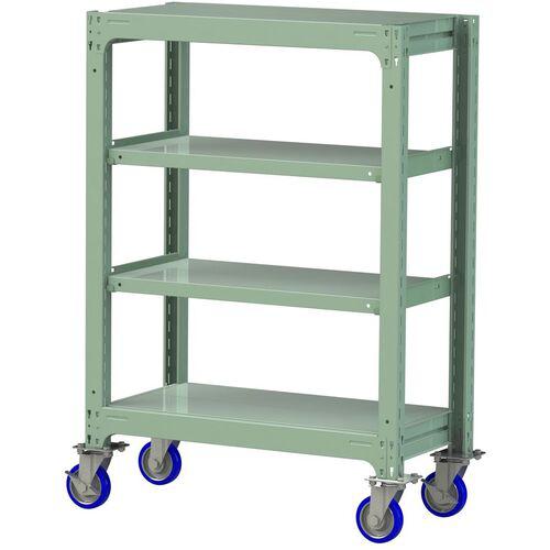 ■ヤマテック 中量ラック移動式 150kg/段 W900&times;D480&times;H1377mm 天地4段 ライトグリーン〔品番:3SC43484GUF〕【3234769:0】[送料別途見積り][法人・事業所限定][直送][店頭受取不可]｜ホームセンターバロー　店