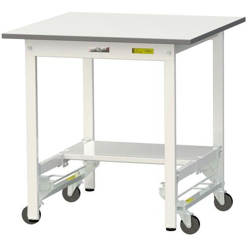■ヤマテック 軽量作業台 ワークテーブル150シリーズ ワンタッチ移動式 半面棚付 低圧メラミン天板 W750×D750×H740mm シルキーホワイト〔品番:SUPU775TWW〕【3242333:0】[法人・事業所限定][直送元][店頭受取不可]