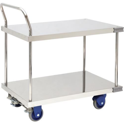 ■金沢 大型静音ステンレス2段台車 フットブレーキ付〔品番:SUS304GSFB〕【3463758:0】[送料別途見積り][法人・事業所限定][直送][店頭受取不可]