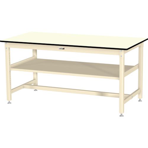 ■ヤマテック 中量作業台 ワークテーブル800シリーズ 固定式 中間棚付 塩ビシート天板 W1800&times;D900&times;H900mm アイボリー/ヤマテックアイボリー〔品番:SVRH1890S2II〕【3503520:0】[法人・事業所限定][外直送元][店頭受取不可]｜ホームセンターバロー　店