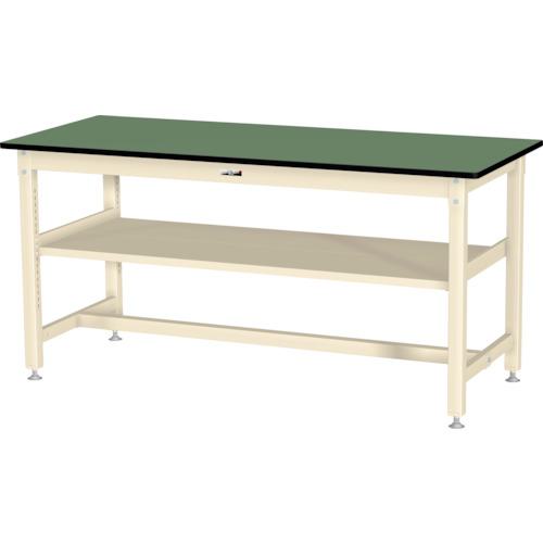 ■ヤマテック 中量作業台 ワークテーブル800シリーズ 固定式 中間棚付 塩ビシート天板 W1800×D750×H900mm グリーン/ヤマテックアイボリー〔品番:SVRH1875S2GI〕【3503531:0】[法人・事業所限定][外直送元][店頭受取不可]