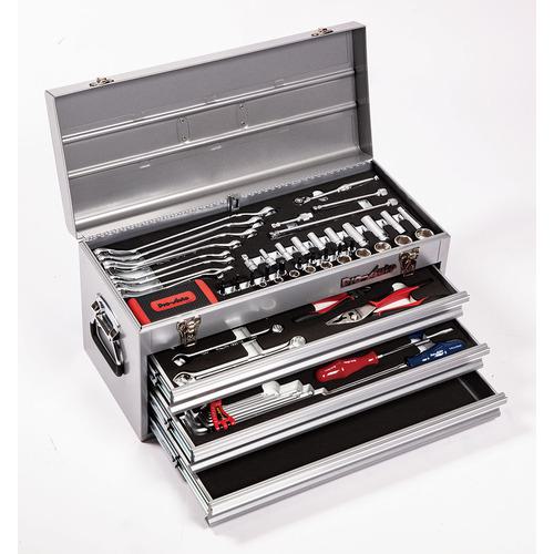 ■Pro-Auto 3/8”&1/4”DR.83PC.ツールキット シルバー〔品番:TE383S〕【3536757:0】[送料別途見積り][掲外取寄][店頭受取不可]