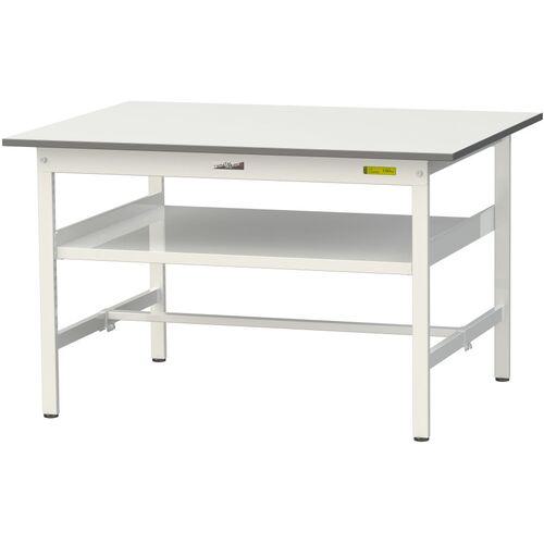 ■ヤマテック 軽量作業台 ワークテーブル150シリーズ 固定式 中間棚付 低圧メラミン天板 W1200×D900×H740mm シルキーホワイト〔品番:SUP1290FWW〕【3692282:0】[法人・事業所限定][直送元][店頭受取不可]