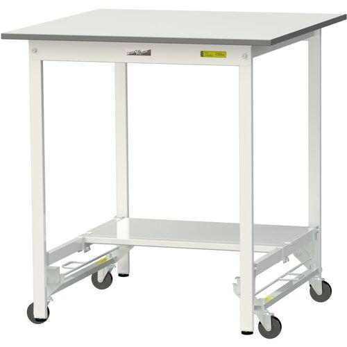 ■ヤマテック 軽量作業台 ワークテーブル150シリーズ ワンタッチ移動式 半面棚付 低圧メラミン天板 W900×D900×H950mm シルキーホワイト〔品番:SUPUH990TWW〕【3692290:0】[法人・事業所限定][直送元][店頭受取不可]