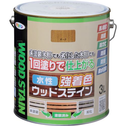 ■アサヒペン 水性強着色ウッドステイン 3L オーク《4缶入》〔品番:464811〕【3791403×4:0】[送料別途見積り][掲外取寄][店頭受取不可]