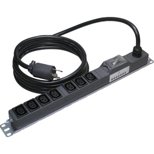 ■明工 19インチラック用 安全ブレーカー付 200V コンセント (C13×7) L6-20プラグ付 (VCT) 3m〔品番:ME8635TA3〕【4139005:0】[店頭受取不可]