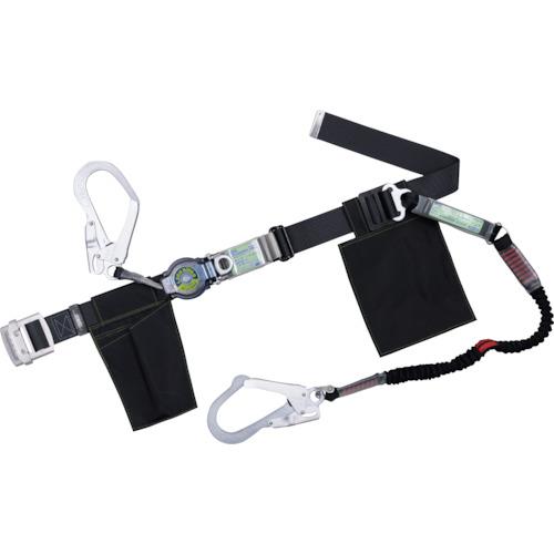 ■TSUYORON 胴ベルト型墜落制止用器具(巻取タイプ)ランヤード2丁掛け仕様 ロック機構付きロックリトラ+伸縮式ノビロン(BK)黒 Mサイズ 幅50MM&times;長さ1200MM〔品番:TB2LRL593NV5931BLKBKMBP〕【4250918:0】[店頭受取不可]｜ホームセンターバロー　店