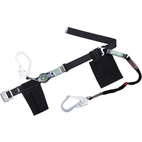 ■TSUYORON 胴ベルト型墜落制止用器具(巻取タイプ)ランヤード2丁掛け仕様 ロック機構付きロックリトラ+伸縮式ノビロン(BK)黒 Lサイズ 幅50MM×長さ1400MM〔品番:TB2LRL593NV5931BLKBKLBP〕【4250934:0】[店頭受取不可]