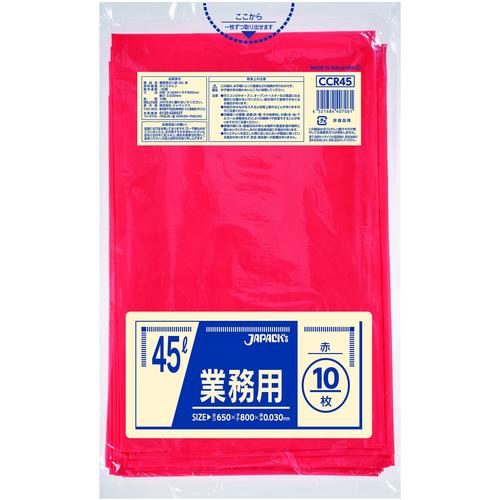 ■ジャパックス カラーポリ袋 45L 10枚 赤 厚み0.03mm《60冊入》〔品番:CCR45〕【4536513×60:0】[送料別途見積り][掲外取寄][店頭受取不可]