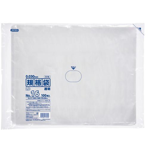 ■ジャパックス LD規格袋 No.16 100枚 透明 厚み0.03mm《15冊入》〔品番:K16〕【4536522×15:0】[送料別途見積り][掲外取寄][店頭受取不可]