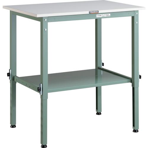 ■TRUSCO 軽荷重作業台高さ調節式(150kg)AEM型 900X600XH650~950 下棚2枚付 グリーン色〔品番:AEM0960LT2〕【4667409:0】[法人・事業所限定][直送元][店頭受取不可]｜ホームセンターバロー　店